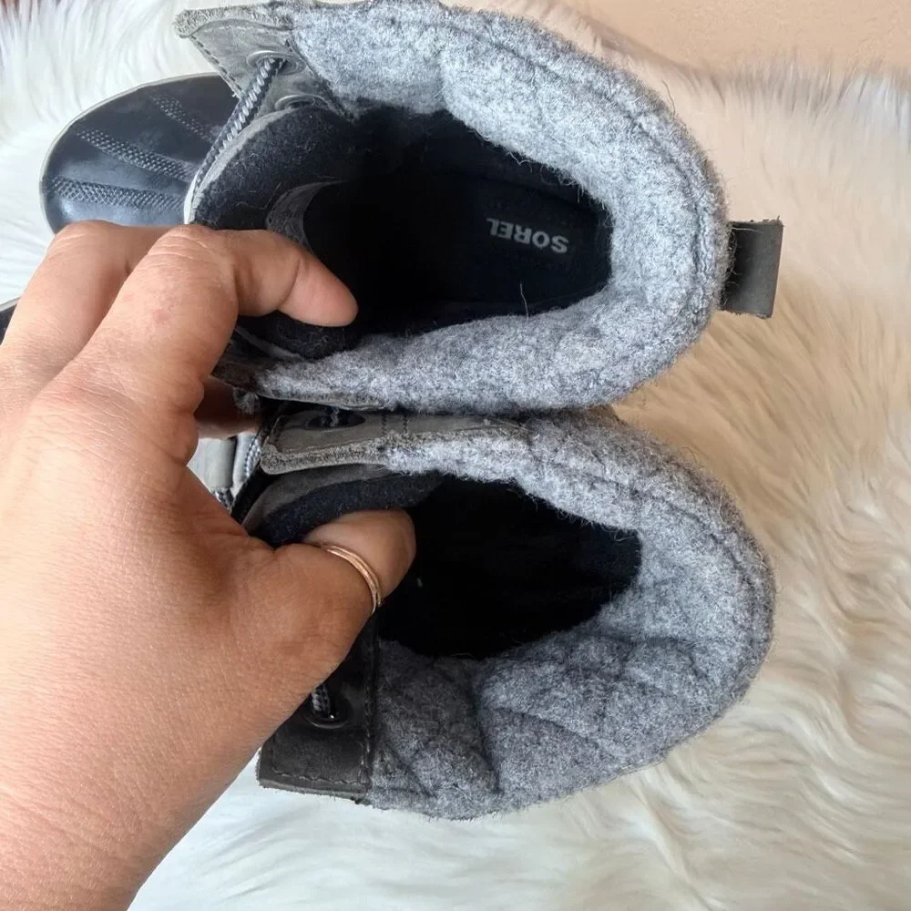 Sorel Slimpack II Lace Waterproof Winter Boots in Quarry Grey and Black Size 6